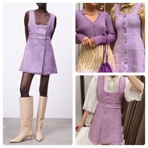New Zara Tweed Rhinestone Button Dress